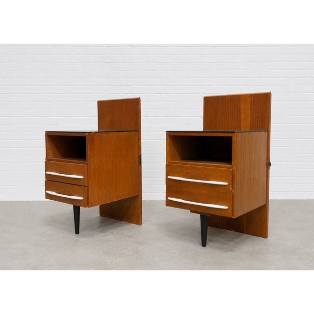 Pair of Mid Century Modern Floating Nightstands + Black Glass Tops by Mojmir Pozar for Up Zavody, C. 1950s For Sale In New York - Image 6 of 14