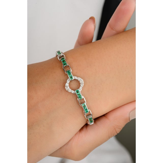 Not Yet Made - Made To Order 14k White Gold May Birthstone & Diamond Bracelet For Sale - Image 5 of 12