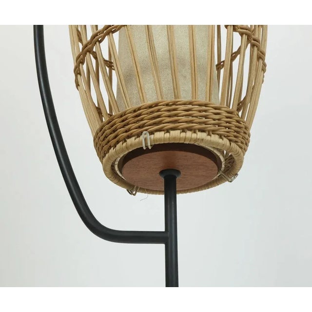 Brown Mid-Century Floor Lamp in Rattan, Teak & Black Metal, 1960s For Sale - Image 8 of 11