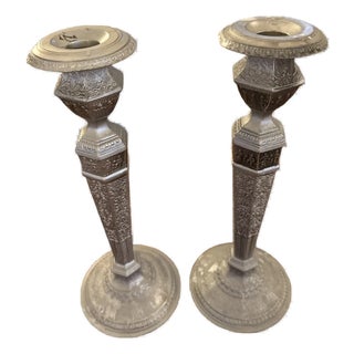 Pair Antique Derby Silver Co. Candlesticks Pattern 2547 Neoclassical 11.5" For Sale