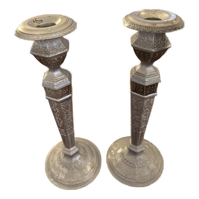 Pair Antique Derby Silver Co. Candlesticks Pattern 2547 Neoclassical 11.5" For Sale