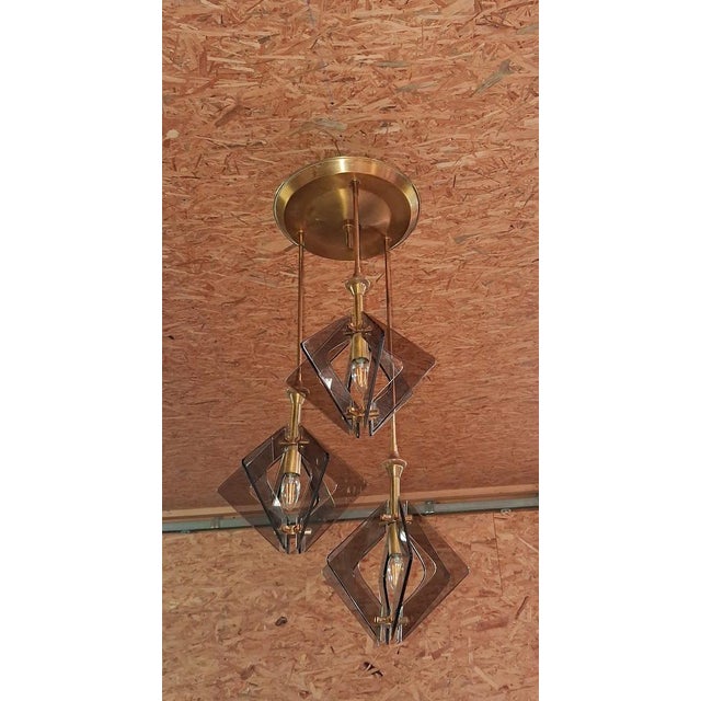 1970s Pendant Light in Brass and Smoked Glass, 1970s For Sale - Image 5 of 7