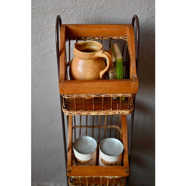 Rustic Grocery Store Shelf with Wrought Iron and Wicker Baskets, 1960s For Sale - Image 9 of 14