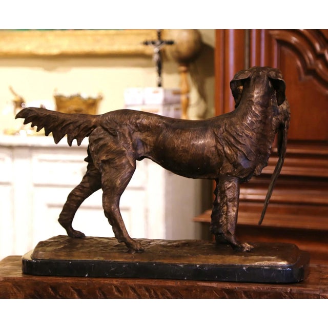French Patinated Spelter Hunting Dog and Pheasant on Marble Signed p.j. Mene For Sale - Image 9 of 10