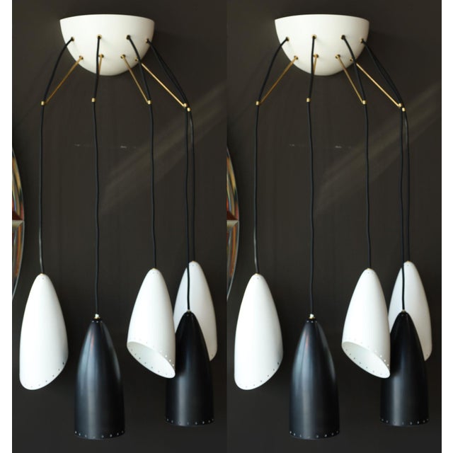 Mid-Century Modern 1970s Roberto Giulio Rida Five Arm Cone Sconces in Black and White With Brass Fittings - a Pair For Sale - Image 3 of 8