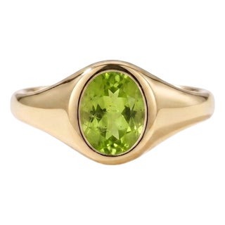 Peridot Signet Unisex Stacking Ring | Dainty Woman Signet Ring | August Birthstone Ring Us 7 For Sale