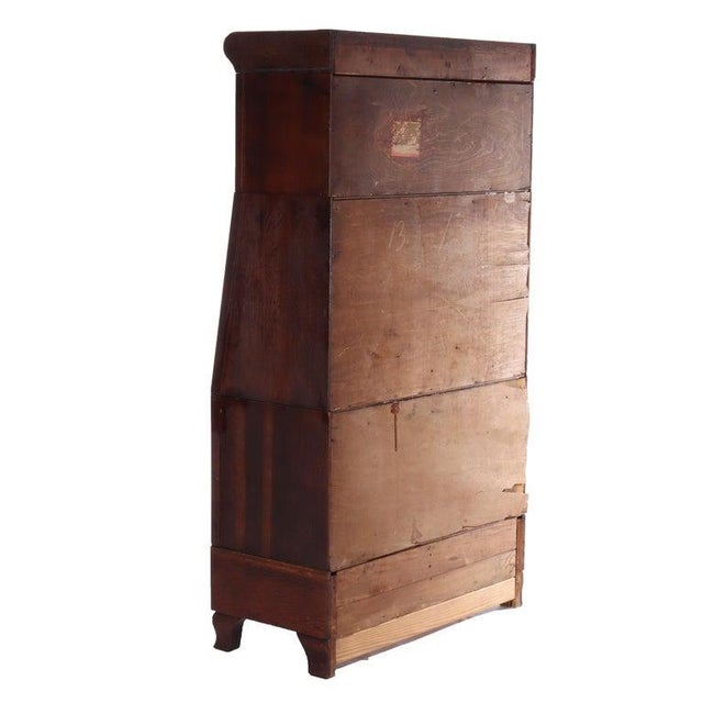 Brown Antique Globe Wernicke School 3 Stack Drop Front Barrister Bookcase Circa 1920 For Sale - Image 8 of 12