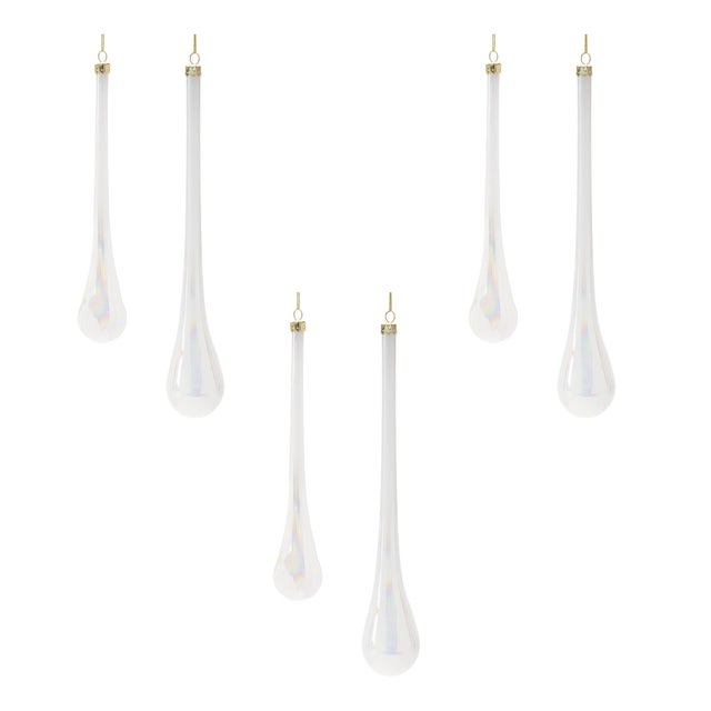 Contemporary Iridescent Glass Drop Ornament (Set of 6) For Sale - Image 3 of 3
