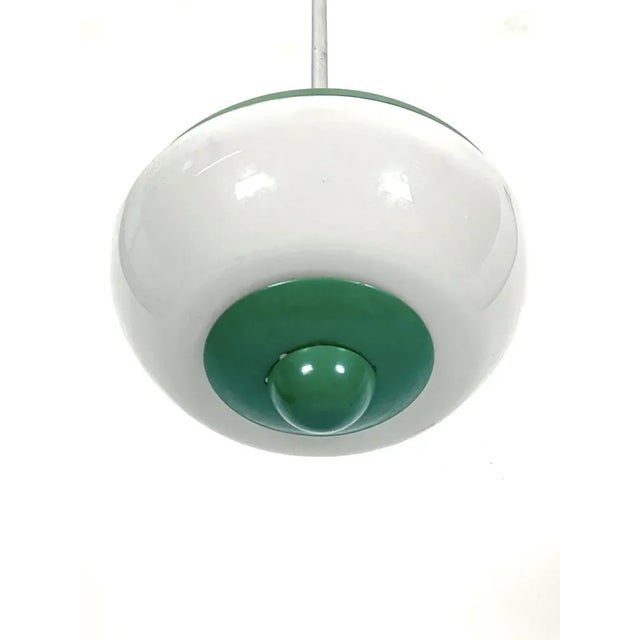 Mid-Century Green Lacquer and Milk Glass Pendant, Italy, 1950s For Sale - Image 9 of 10