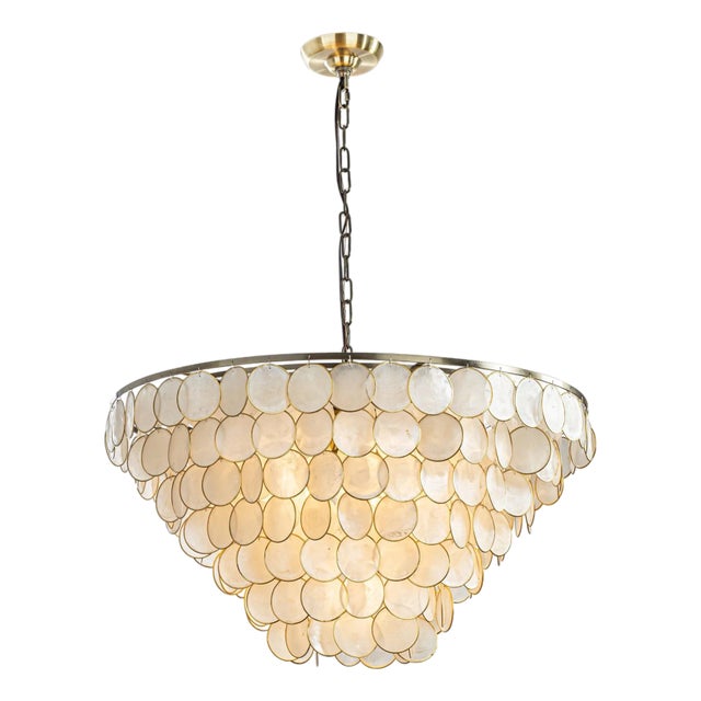 Aloadecor Natural Capiz Shell Tiered Chandelier For Sale
