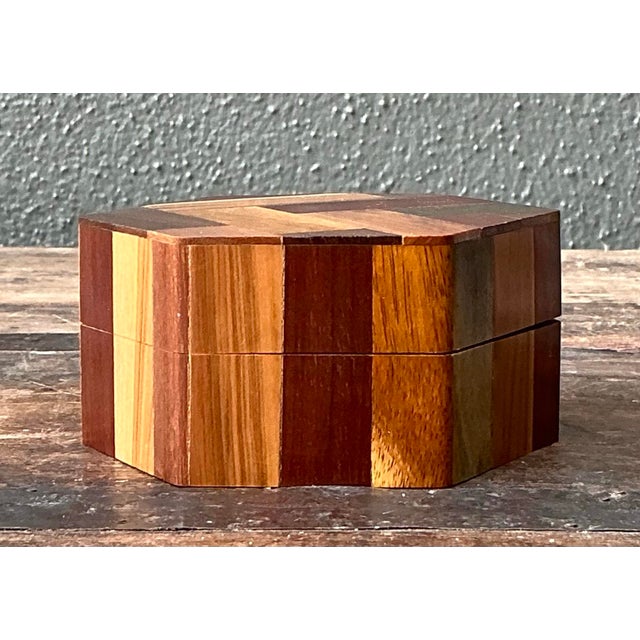 Wood Vintage Octagon Marquetry Hexagon Box For Sale - Image 7 of 12