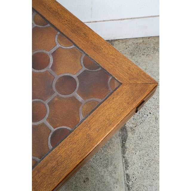 Mid Century Modern Coffee Table Oak Tile Large Brutalist Rolling Rustic For Sale - Image 10 of 11