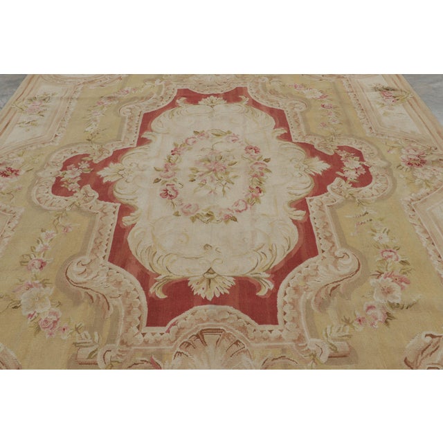 Traditional Rug & Kilim’s Aubusson Style Rug in Cream and Green With Red Floral Medallion For Sale - Image 3 of 7
