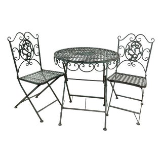 Folding Wrought Iron Garden Furniture Set, 1980s, Set of 3 For Sale