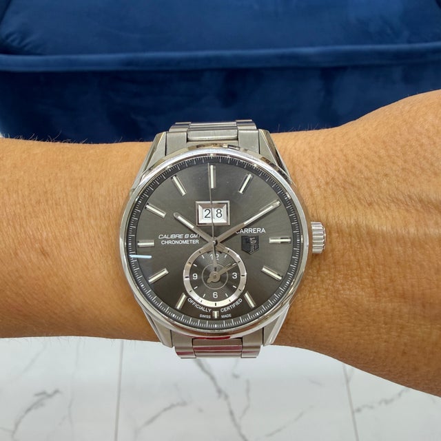 Tag Heuer Carrera Calibre 8 GMT Grand Date 41mm war5012.ba0723 Steel Watch For Sale - Image 9 of 9