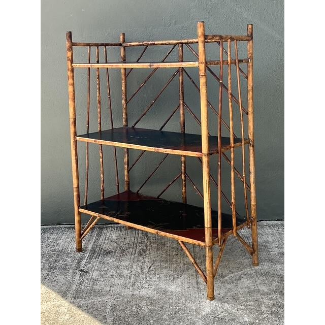 Wood Vintage Chevron Bamboo Painted Etagere For Sale - Image 7 of 12