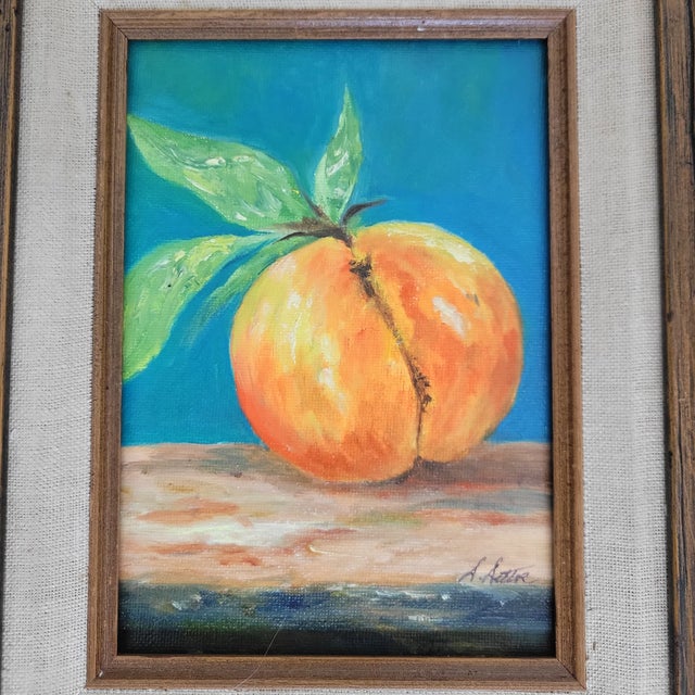 VTG Original Still Life Oil Painting in Ornate Gilt Wood Frame Peach Signed Ooak For Sale - Image 18 of 18