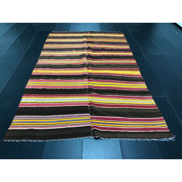 1960s 1960s Vintage Bohemian Turkish Traditional Stripe Kilim Rug- 4'9" x7'9" For Sale - Image 5 of 11