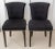 Pair of Modern Art Deco Revival Black Wool Covered Boudoir Chairs, with scrolling backs centered with a chromed ring, on...