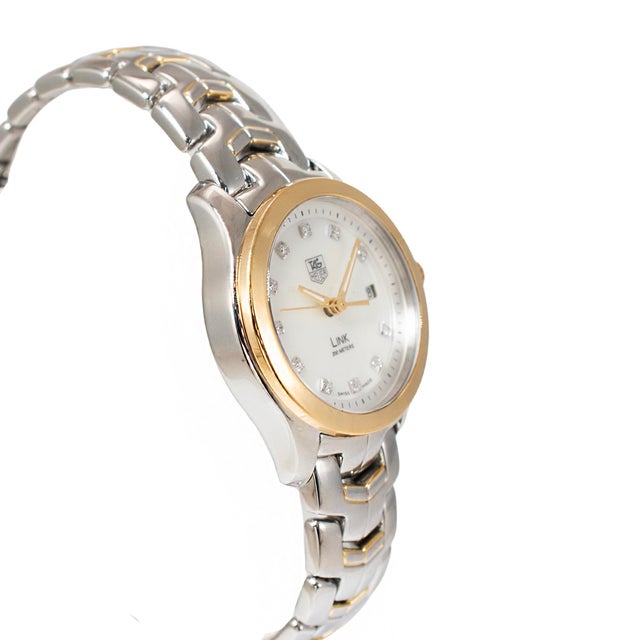 Tag Heuer Ladies Tag Heuer Link Lady 27mm Wjf1353 Mop Diamond Dial Gold Steel Quartz Watch For Sale - Image 4 of 10