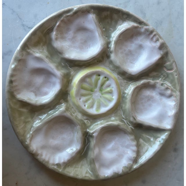 Tan Hand Painted European Pottery Oyster Plate For Sale - Image 8 of 12