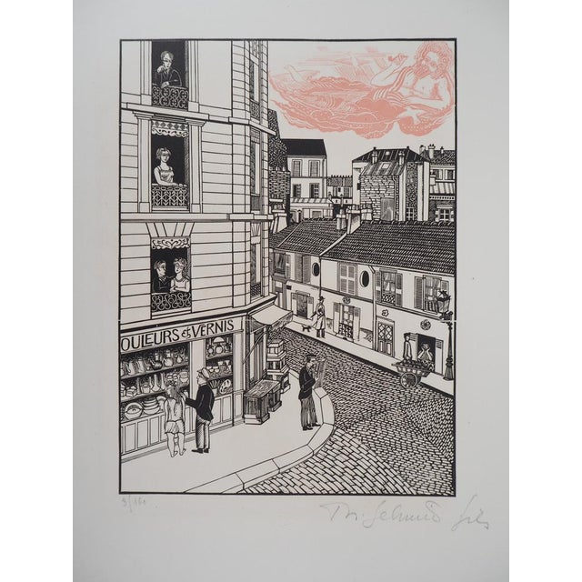 Théo Schmied, Paris: Le Génie de la Rue Hallé, 1928, Woodcut Print For Sale - Image 7 of 7