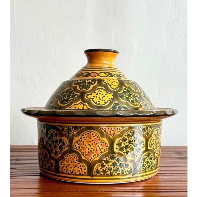 Vintage Boho Glazed Lidded Ceramic Dish For Sale - Image 4 of 5