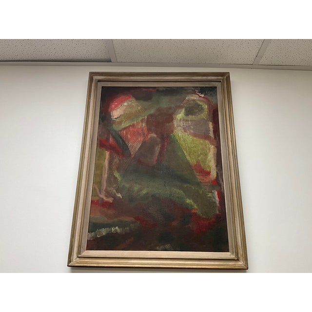 Vintage Abstract Painting With Craquelure in Original Wood Frame For Sale - Image 13 of 14