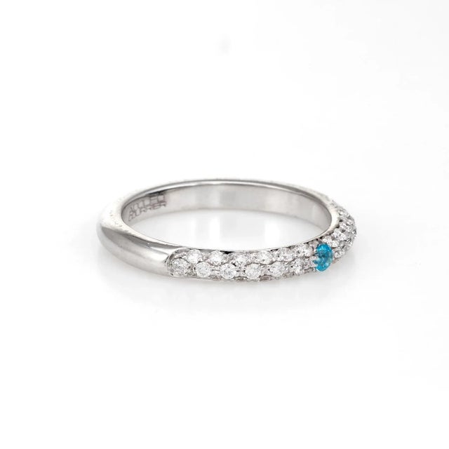 Modern Adolfo Courrier Pave Turquoise Diamond Stacking Ring 18 Karat Gold Jewellery size 6.75 For Sale - Image 3 of 7