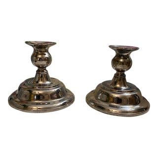 Vintage Silver Color Metal Short Candlesticks - a Pair For Sale