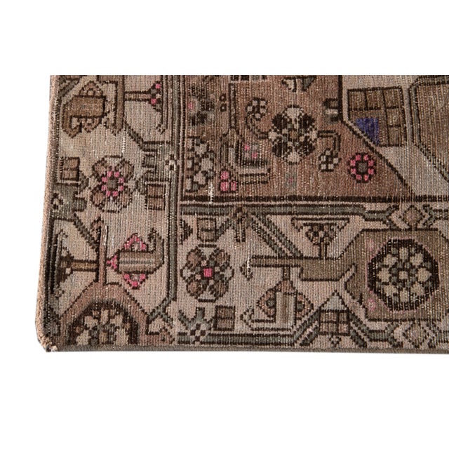 1960s Vintage Persian Malayer Handmade Brown Geometric Wool Runner For Sale - Image 4 of 7