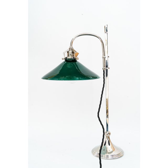 Art Deco Nickel-Plated Table Lamp with Original Green Opaline Glass Shade, 1920s For Sale - Image 11 of 18
