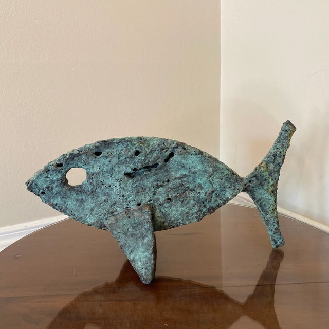 Early 21st Century Bronze Artist Made Brutalist Style Fish Sculpture For Sale - Image 4 of 7