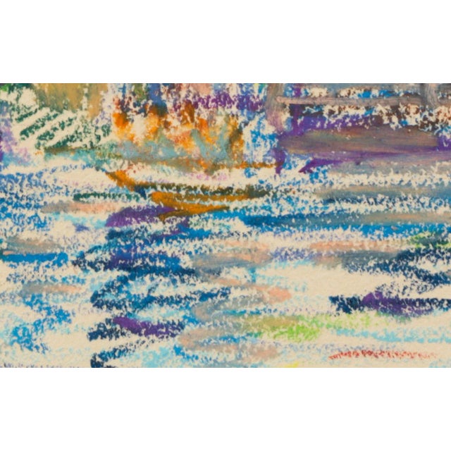 Mid-Century Swedish Folk Art Oil Pastel Drawing of Stockholm City Hall in Sky Blue, Pink, Purple, Teal, Green For Sale - Image 12 of 18