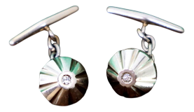 White Gold Cufflinks with Pyramid-Shaped Trim and Brilliant-Cut Diamonds, Set of 2
