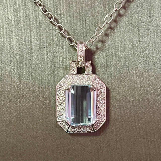 Natural Aquamarine Diamond Necklace 14k Gold 10.45 TCW Certified For Sale - Image 15 of 18