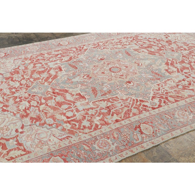 Rug & Kilim Antique Persian Heriz Rug in Red and Teal Floral Design - Rug & Kilim For Sale - Image 4 of 7