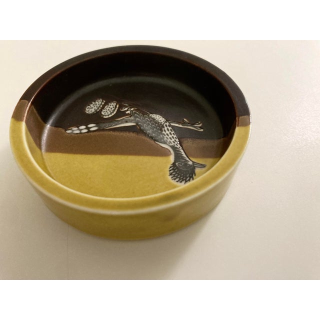 1970s Mid Century Modern Hand Painted Japanese Trinket Dish With Roadrunner For Sale - Image 4 of 6