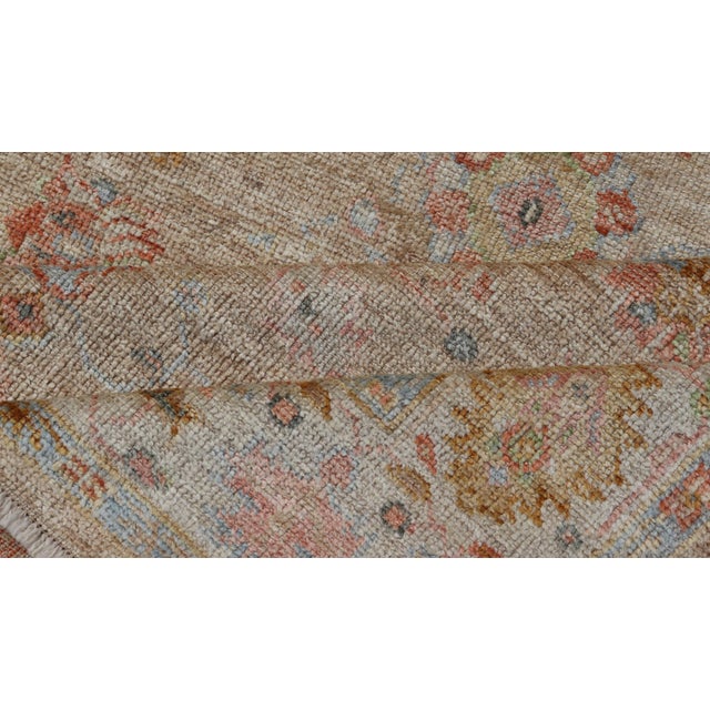 Turkish Oushak Floral Design With Color on a Taupe Field and Ivory Border 5'0 X 6'10 For Sale - Image 11 of 12