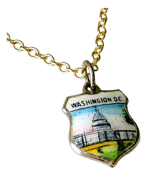 DC Washington Vintage Fritz Reu Sterling Silver Enamel Charm on New 18 Inch Gold Filled Necklace