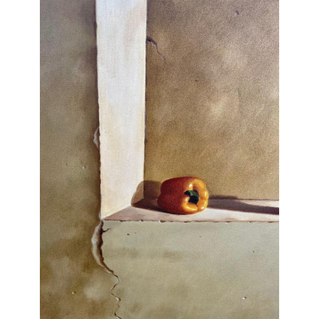 Pop Art Rene Chavelle, Large Trompe L'oeil Oil Painting Rene Chavelle Belgian Photo Realist Peppers, c.1980's For Sale - Image 3 of 15