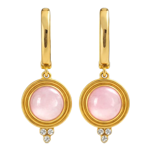 Vintage Inspired Pink Quartz and Colorless Topaz Drop Earrings Silver, Gold, A Pair