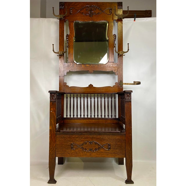 Antique Oak Hall Tree / Coat Rack Chairish