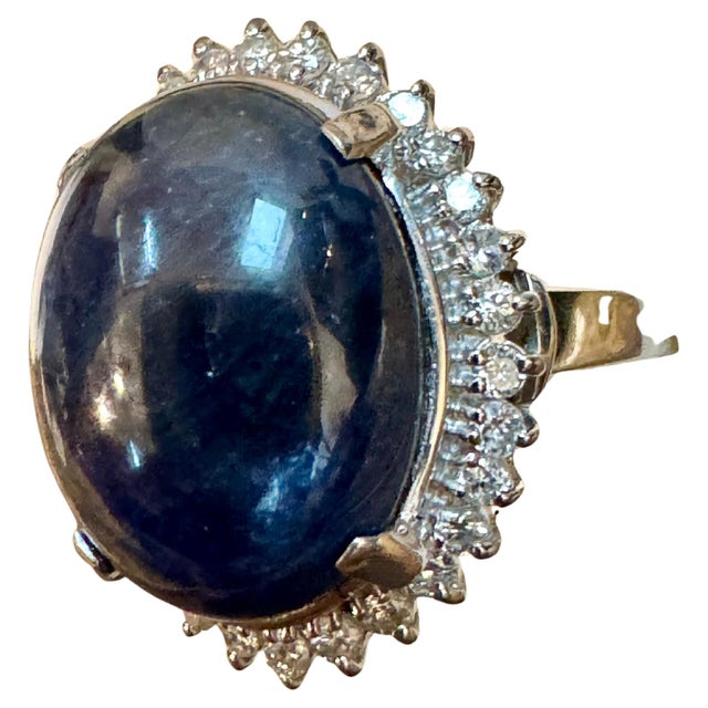 16.83 Ct Natural Sapphire Cabochon & Diamond Ring in Platinum Size 7 For Sale - Image 15 of 18