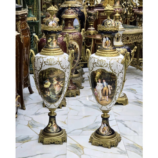 Elevate your space with this exquisite pair of French-style porcelain vase, showcasing timeless elegance and master...