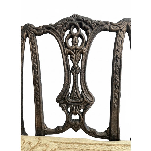 Mid 20th Century Vintage Ornate Cast Metal Miniature Doll Settee With Upholstered Seat For Sale - Image 5 of 5