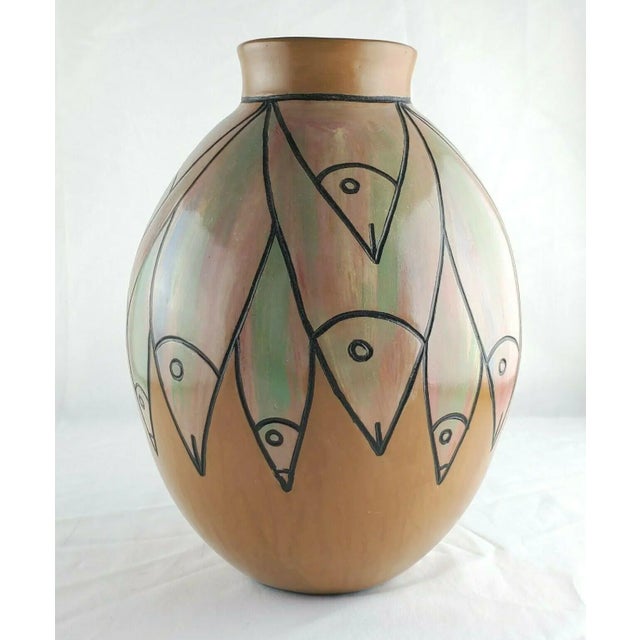 Figurative Vintage Peruvian Pottery Vase With Fish For Sale - Image 3 of 5