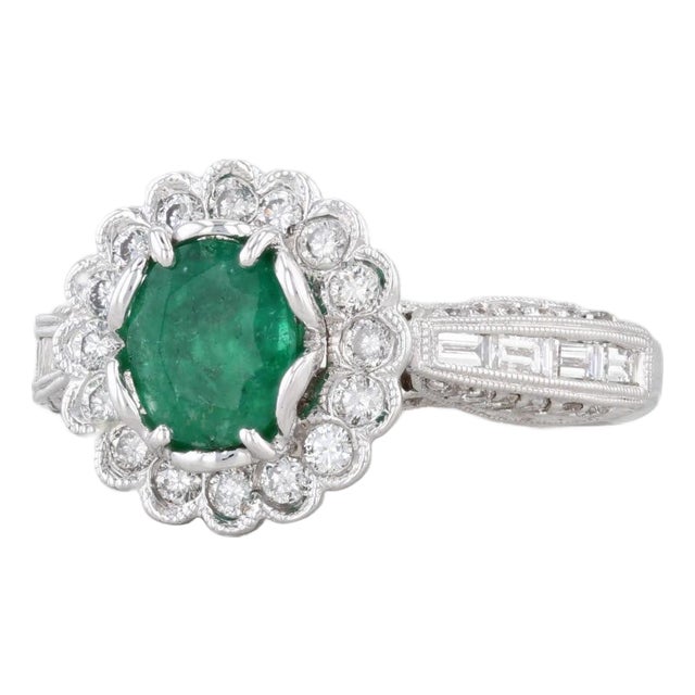 1.97ctw Oval Emerald Diamond Halo Engagement Ring 18k White Gold Size 7 Gia For Sale