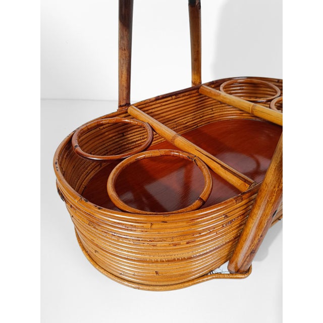 1960s Mid-Century Italian Modern Bar Cart in Bamboo, Cane & Rattan, 1960s For Sale - Image 5 of 18