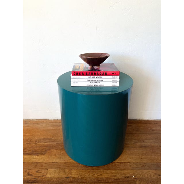 Postmodern Postmodern Teal Laminate Cylinder Side Table, Italian Style, C. 1980s For Sale - Image 3 of 7